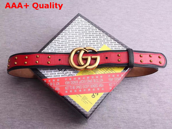 Gucci Studded Belt in Red with Double G Buckle Replica