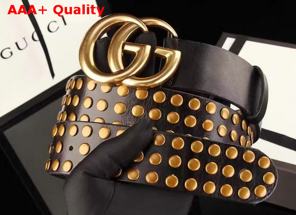 Gucci Studded Belt with Double G Buckle Black Leather Replica