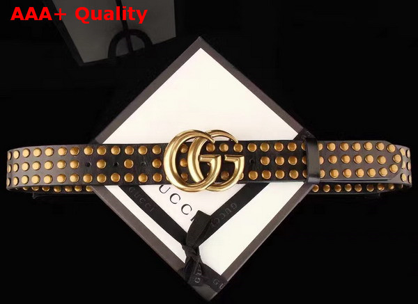 Gucci Studded Belt with Double G Buckle Black Leather Replica