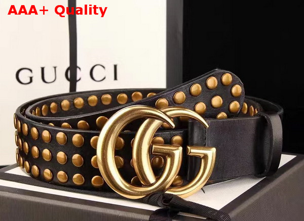 Gucci Studded Belt with Double G Buckle Black Leather Replica