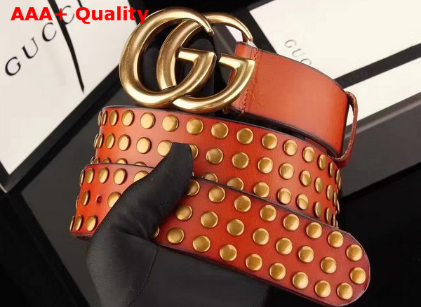 Gucci Studded Belt with Double G Buckle Red Leather Replica