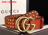 Gucci Studded Belt with Double G Buckle Red Leather Replica