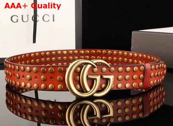 Gucci Studded Belt with Double G Buckle Red Leather Replica