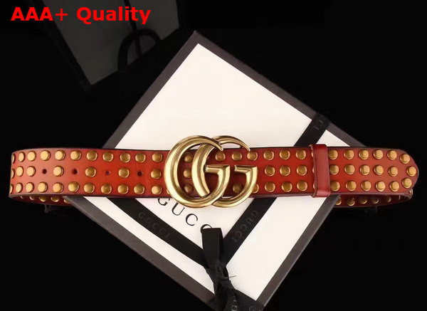 Gucci Studded Belt with Double G Buckle Red Leather Replica