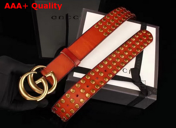 Gucci Studded Belt with Double G Buckle Red Leather Replica