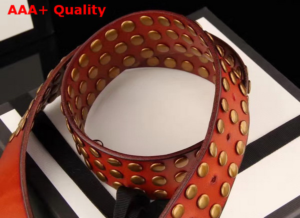 Gucci Studded Belt with Double G Buckle Red Leather Replica