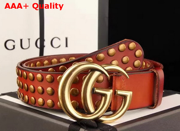 Gucci Studded Belt with Double G Buckle Red Leather Replica