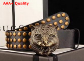 Gucci Studded Belt with Feline Buckle Black Leather Replica