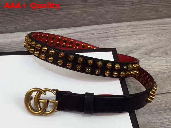 Gucci Studded Black Leather Belt with Double G Buckle Replica