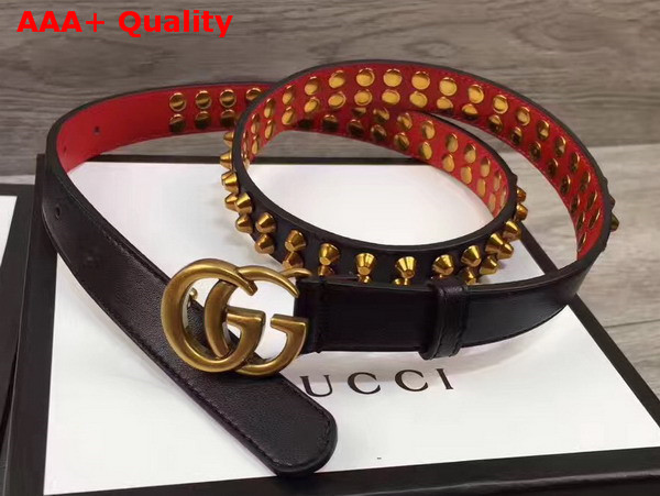 Gucci Studded Black Leather Belt with Double G Buckle Replica