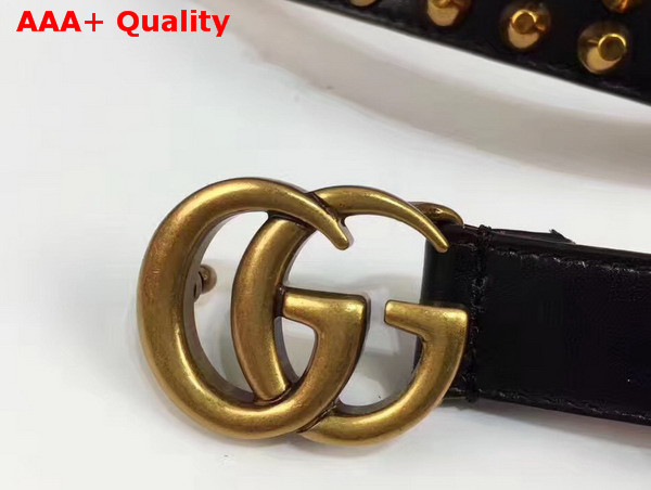 Gucci Studded Black Leather Belt with Double G Buckle Replica