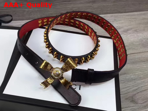 Gucci Studded Black Leather Belt with Metal Bow Replica