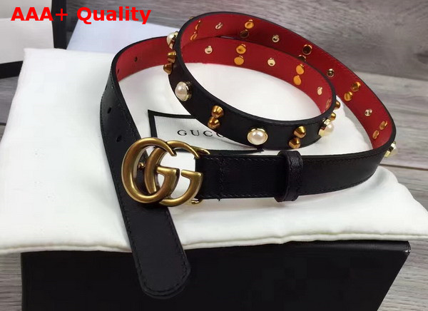 Gucci Studded Leather Belt in Black with Double G Buckle Replica