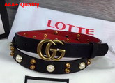 Gucci Studded Leather Belt in Black with Double G Buckle Replica