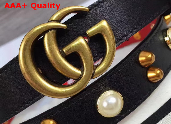 Gucci Studded Leather Belt in Black with Double G Buckle Replica