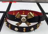 Gucci Studded Leather Belt in Black with Metal Bow Replica