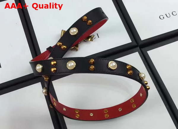 Gucci Studded Leather Belt in Black with Metal Bow Replica