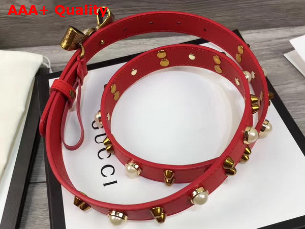 Gucci Studded Leather Belt in Red with Metal Bow Replica