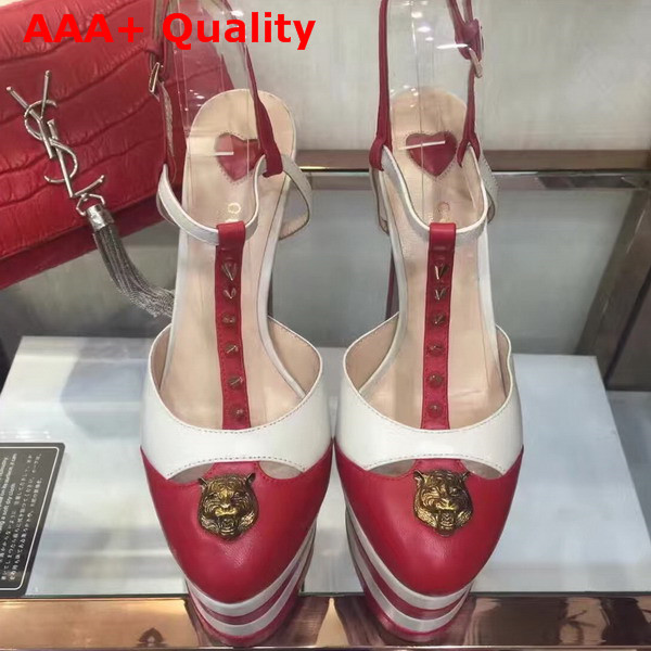 Gucci Studded Leather Platform Pump Red and White Replica