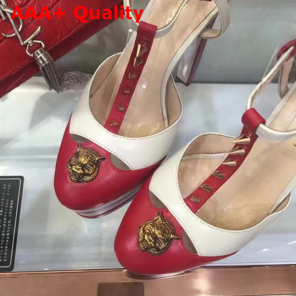 Gucci Studded Leather Platform Pump Red and White Replica