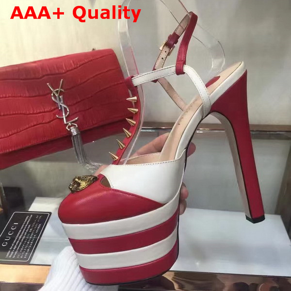 Gucci Studded Leather Platform Pump Red and White Replica