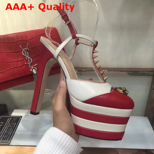 Gucci Studded Leather Platform Pump Red and White Replica