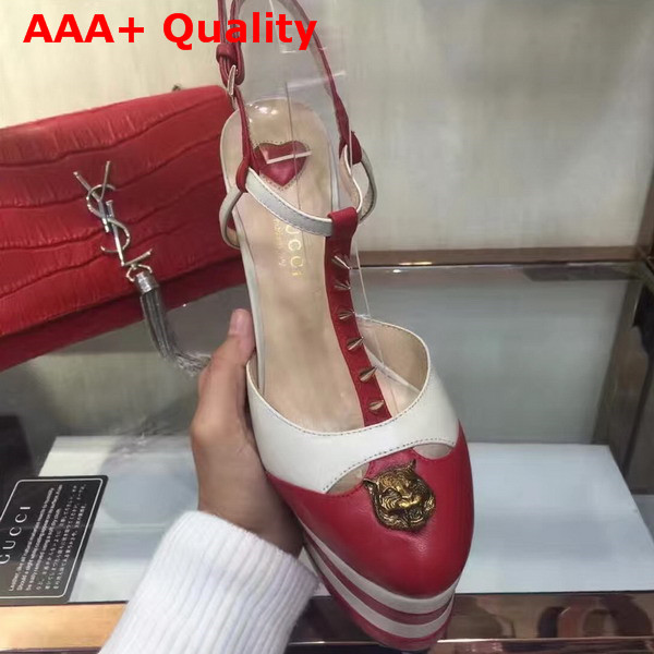 Gucci Studded Leather Platform Pump Red and White Replica