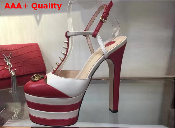 Gucci Studded Leather Platform Pump Red and White Replica