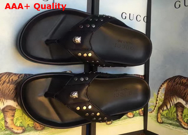 Gucci Studded Leather Thong Sandal Black Replica