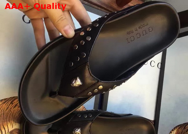 Gucci Studded Leather Thong Sandal Black Replica