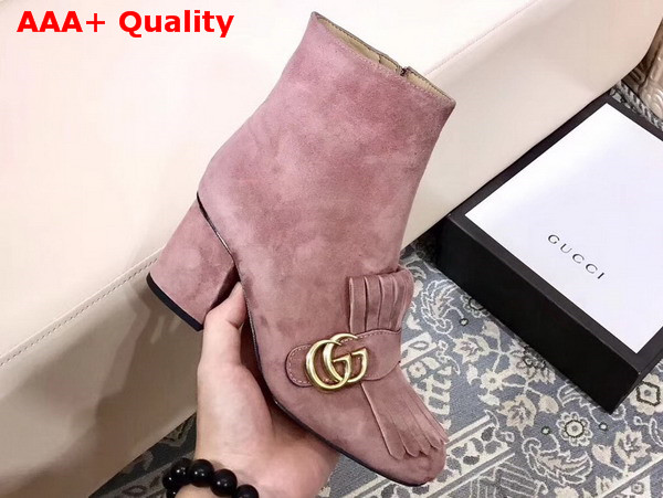 Gucci Suede Ankle Boot with Double G Hardware Pink Suede Calf Leather Replica