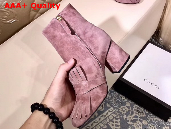 Gucci Suede Ankle Boot with Double G Hardware Pink Suede Calf Leather Replica