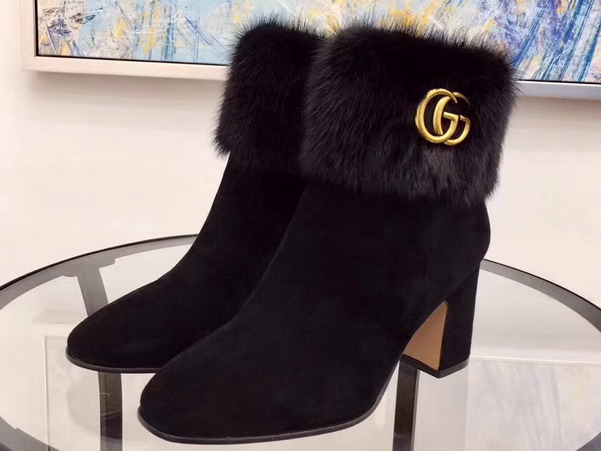 Gucci Suede Ankle Boot with Rabit Fur in Black