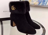 Gucci Suede Ankle Boot with Rabit Fur in Black