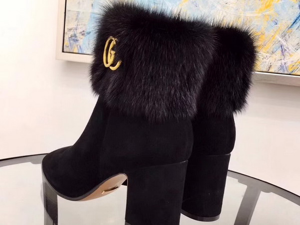 Gucci Suede Ankle Boot with Rabit Fur in Black