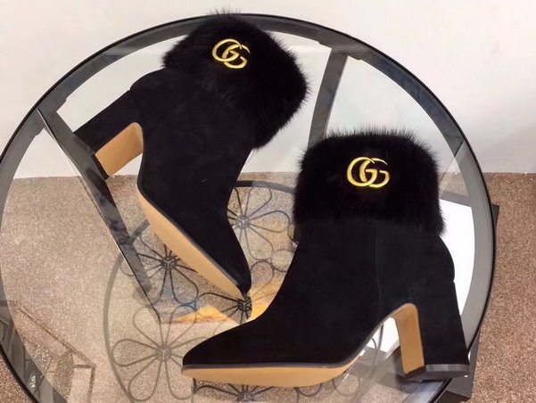 Gucci Suede Ankle Boot with Rabit Fur in Black