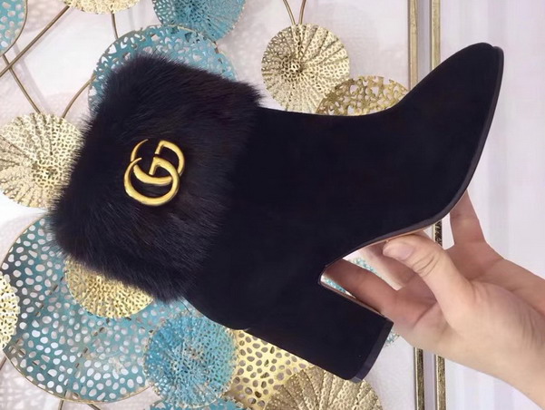 Gucci Suede Ankle Boot with Rabit Fur in Black