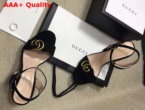 Gucci Suede Leather Sandal in Black with Double G Gold Toned Hardware Replica