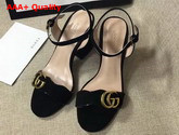 Gucci Suede Leather Sandal in Black with Double G Gold Toned Hardware Replica