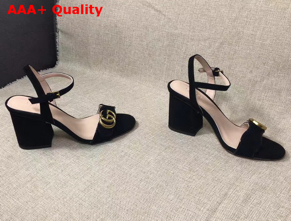 Gucci Suede Leather Sandal in Black with Double G Gold Toned Hardware Replica