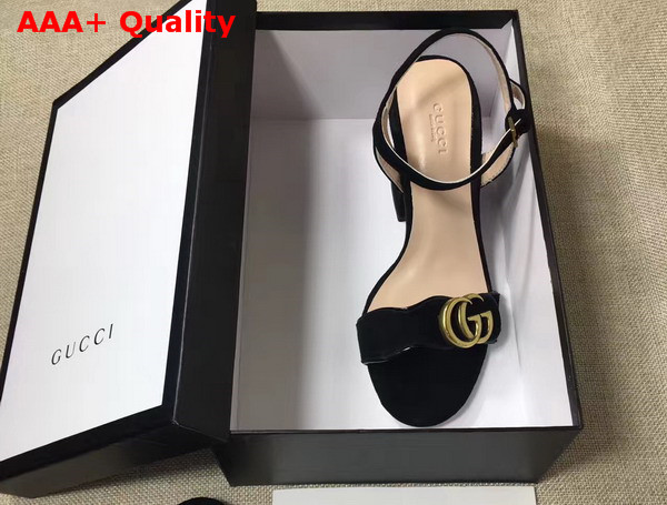 Gucci Suede Leather Sandal in Black with Double G Gold Toned Hardware Replica