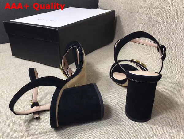 Gucci Suede Leather Sandal in Black with Double G Gold Toned Hardware Replica