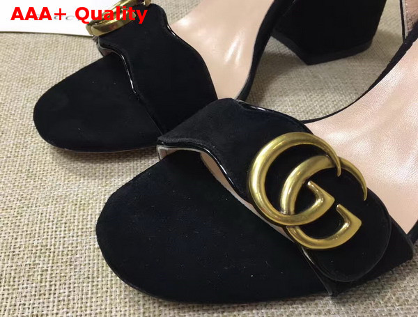 Gucci Suede Leather Sandal in Black with Double G Gold Toned Hardware Replica