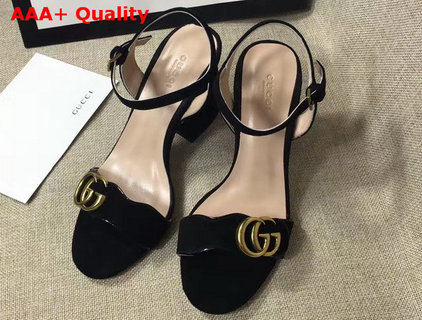 Gucci Suede Leather Sandal in Black with Double G Gold Toned Hardware Replica