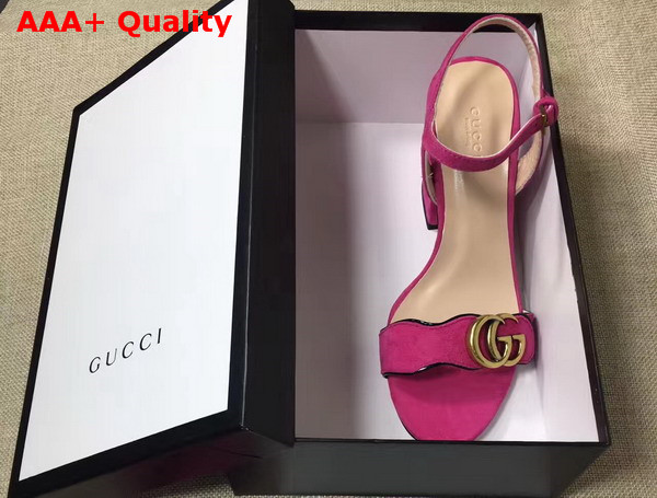 Gucci Suede Leather Sandal in Fuchsia with Double G Gold Toned Hardware Replica