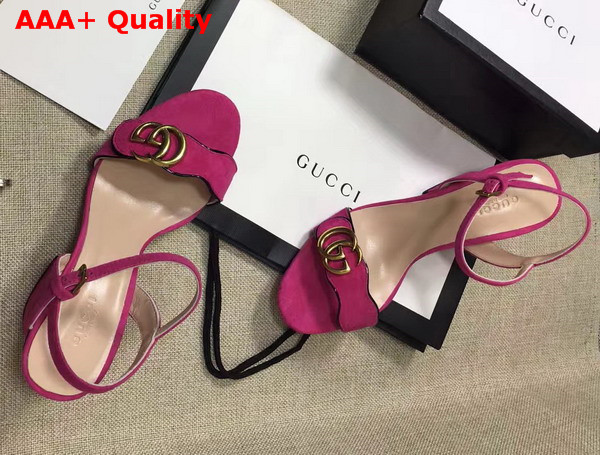 Gucci Suede Leather Sandal in Fuchsia with Double G Gold Toned Hardware Replica