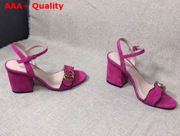 Gucci Suede Leather Sandal in Fuchsia with Double G Gold Toned Hardware Replica