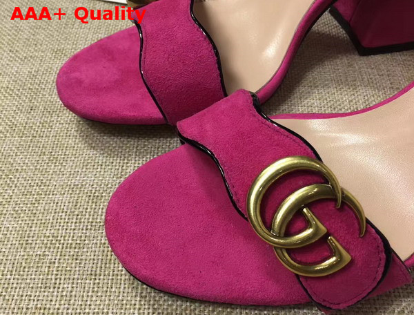 Gucci Suede Leather Sandal in Fuchsia with Double G Gold Toned Hardware Replica