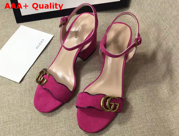 Gucci Suede Leather Sandal in Fuchsia with Double G Gold Toned Hardware Replica