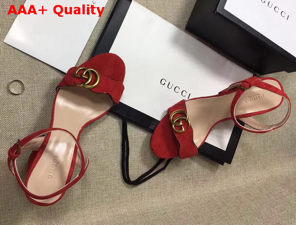 Gucci Suede Leather Sandal in Red with Double G Gold Toned Hardware Replica